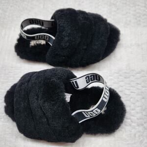 Ugg Slide Slippers Black Fluff Yeah Slip On Slingback Style Sandals Child Sz 11